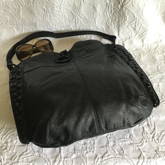 Large Black Shoulder Purse / Tote Bag Decorated with Black Studs - Picture 6 of 8